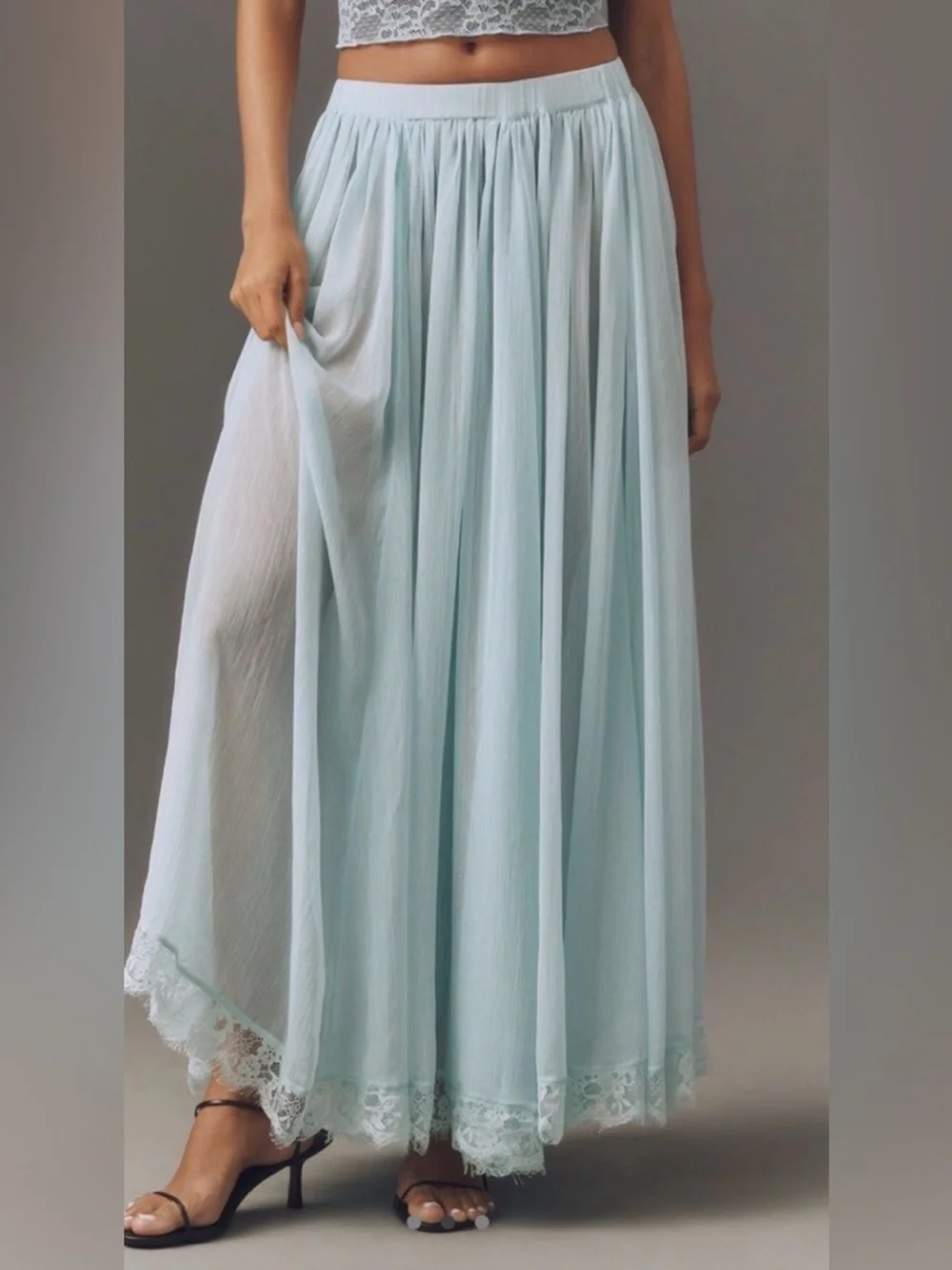 Anthropologie Sheer Tulle Lace Maxi Skirt Tiffany Robins Blue - Picture 2 of 5